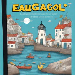 Crie uma capa de livro em estilo cartoon para uma história intitulada 'O Segredo das Águas Escondidas'