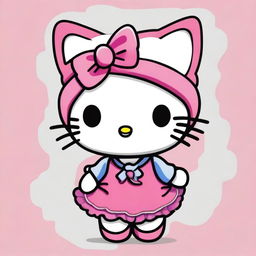 Create an image of Hello Kitty wearing a cute outfit