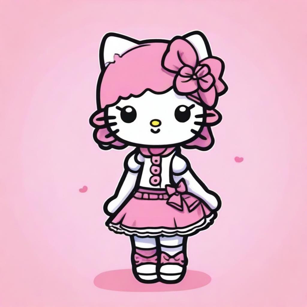 Create an image of Hello Kitty wearing a cute outfit