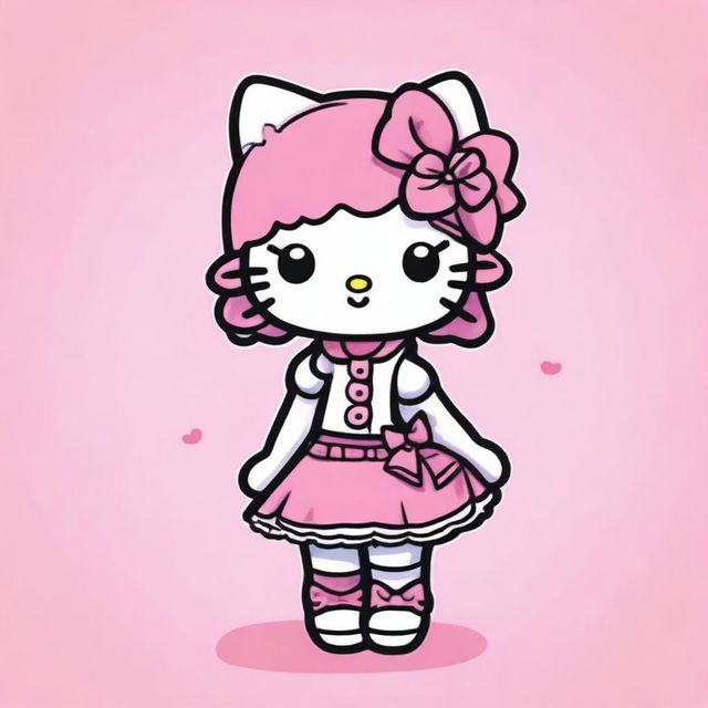 Create an image of Hello Kitty wearing a cute outfit