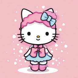 Create an image of Hello Kitty wearing a cute outfit