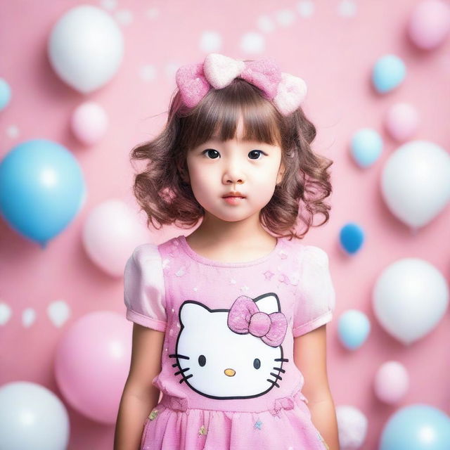 A cute girl wearing a Hello Kitty outfit