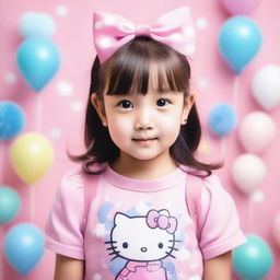 A cute girl wearing a Hello Kitty outfit