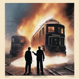 A dramatic poster showing two trains on a collision course, with sparks flying and debris in the air