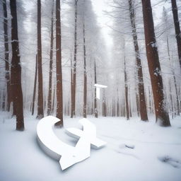 A beautiful winter scene featuring a letter lying on the snow in a snowy forest