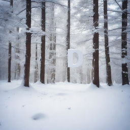 A beautiful winter scene featuring a letter lying on the snow in a snowy forest