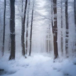 A mystical, snow-covered forest with hidden secrets