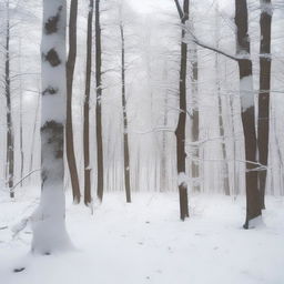 A snow-covered forest with a partially buried letter on the ground