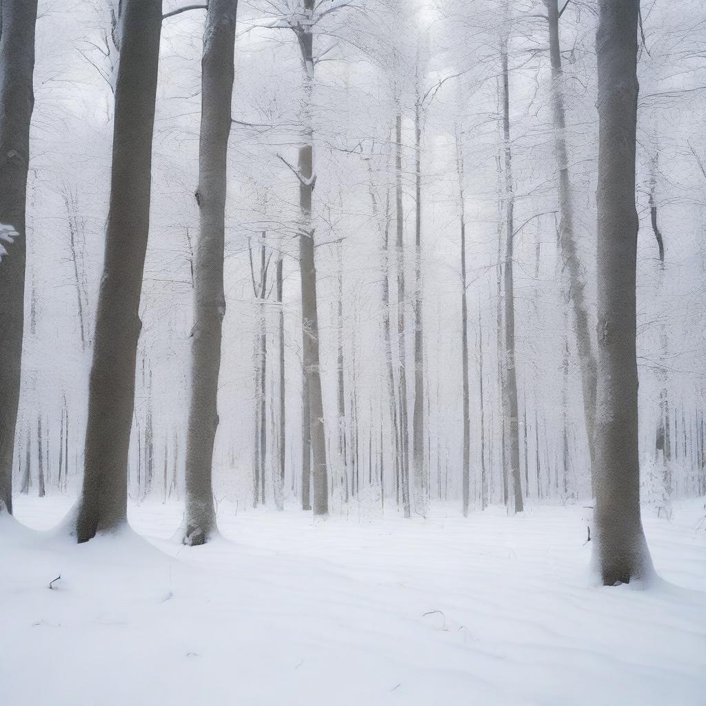 A snow-covered forest with a partially buried letter on the ground