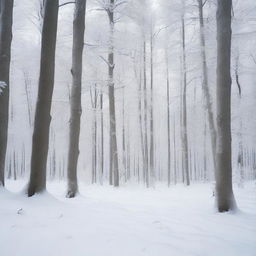 A snow-covered forest with a partially buried letter on the ground