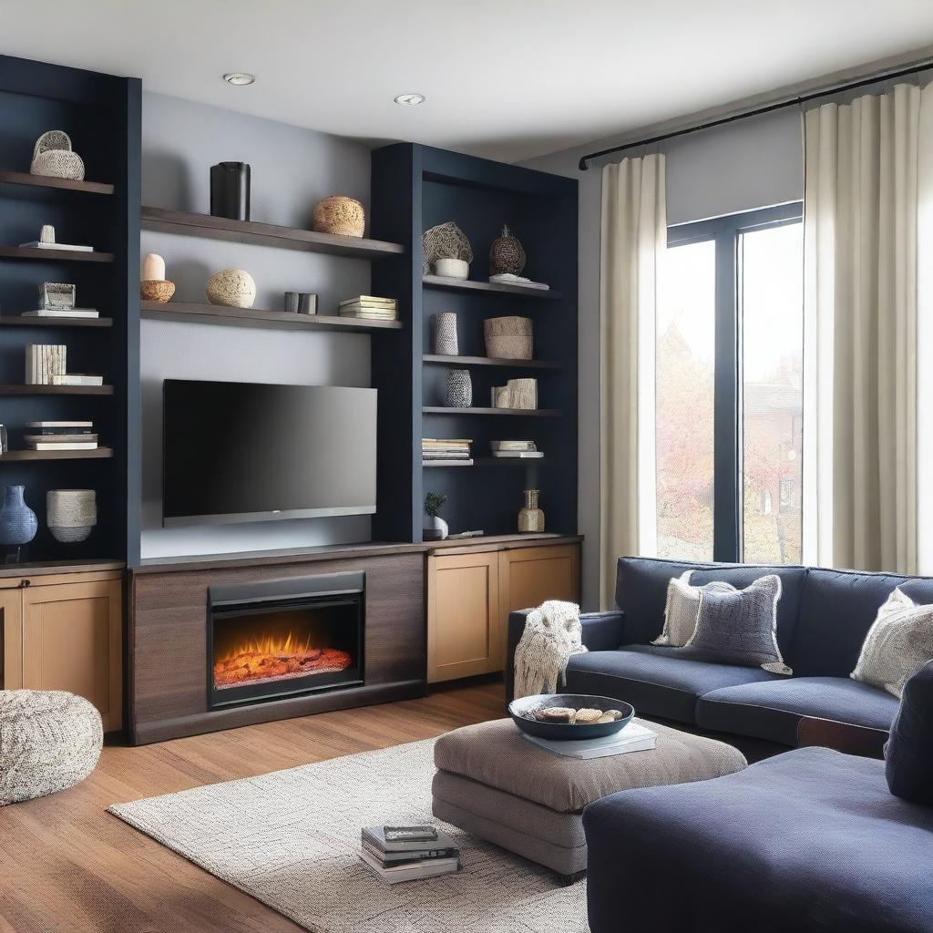 A cozy living room featuring a heating unit and a TV