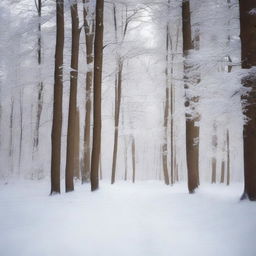 A tranquil, snow-covered forest with a partially buried letter on the ground