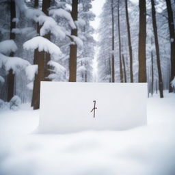 A paper letter lying on the snow in a serene, snow-covered forest