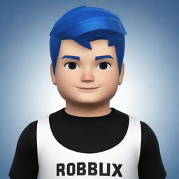 A Roblox avatar of a boy, prominently featuring incredibly fair, white skin, deep blue hair, and a slick black outfit.