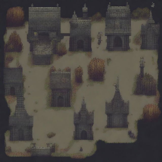 Create a pixel art level design for a game with a very dark, serious, and medieval atmosphere similar to Blasphemous