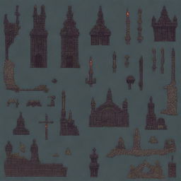 Create a pixel art level design for a game with a very dark, serious, and medieval atmosphere similar to Blasphemous