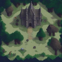 Create a pixel art level design for a game with a dark, medieval, and obscure atmosphere similar to Blasphemous, using the provided reference image as a basis