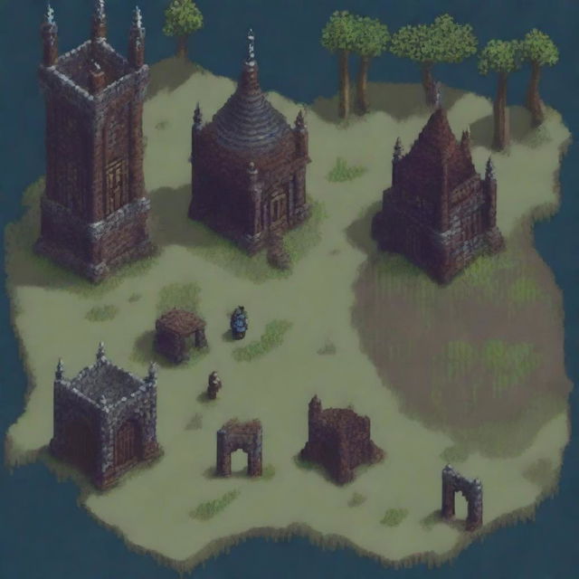 Create a pixel art level design for a game with a dark, medieval, and obscure atmosphere similar to Blasphemous, using the provided reference image as a basis