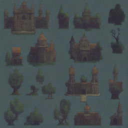 Create a pixel art level design for a game with a dark, medieval, and obscure atmosphere similar to Blasphemous, using the provided reference image as a basis