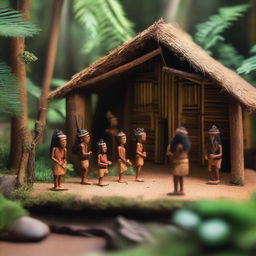 A diorama box featuring a primitive tribe