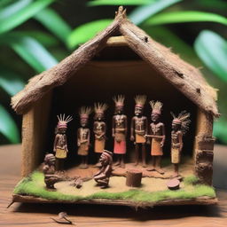 A diorama box featuring a primitive tribe