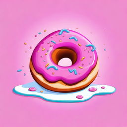 A cartoon-style donut with a gooey sauce oozing through the hole