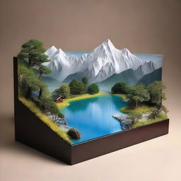 A diorama box viewed from the outside, measuring 2