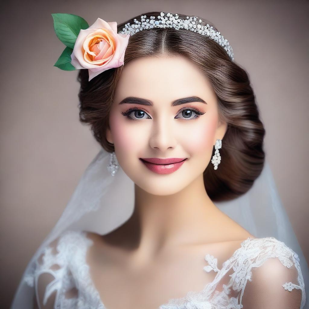 Create an image using her face to depict a beautiful and attractive photo, emphasizing elegance and charm.