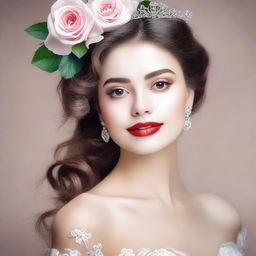 Create an image using her face to depict a beautiful and attractive photo, emphasizing elegance and charm.