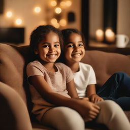 A heartwarming scene of a sister sitting on her brother's lap