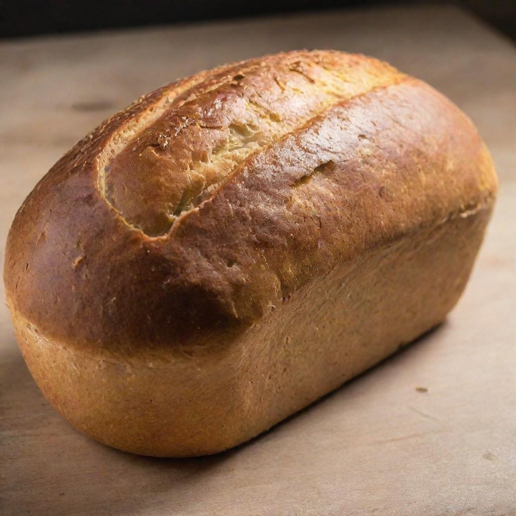 A freshly baked loaf of bread with a golden crust.