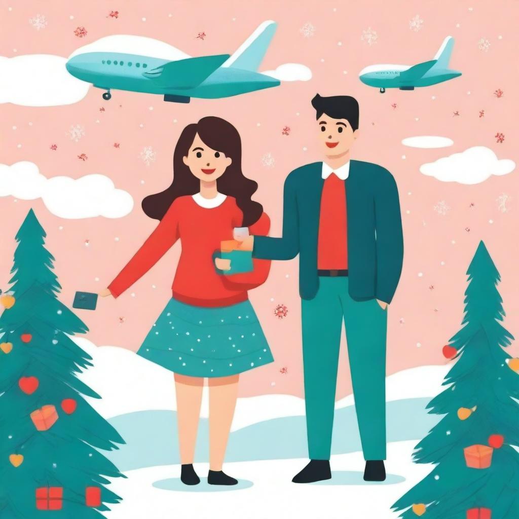 Create a cover for a romance novel titled 'Airplane Mode' set during Christmas time