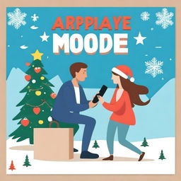 Create a cover for a romance novel titled 'Airplane Mode' set during Christmas time