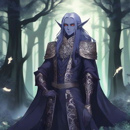 A dark elf in extravagant attire, illustrated in anime style