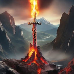 A flaming sword embedded in a mountain, with the title 'Power Rangers' and the word 'BELLUM'