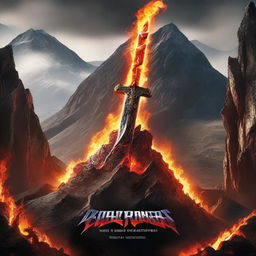 A flaming sword embedded in a mountain, with the title 'Power Rangers' and the word 'BELLUM'