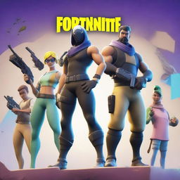 Create a vibrant and dynamic scene featuring characters in the style of Fortnite