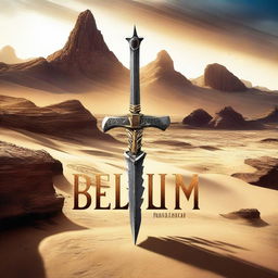 A sword embedded in a desert landscape, with the title 'Power Rangers' and the word 'BELLUM'