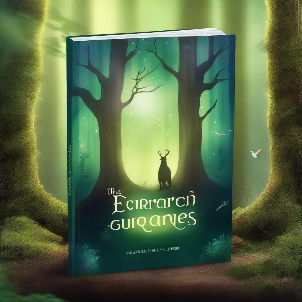Create a captivating book cover featuring an enchanted forest with glowing trees and mystical creatures