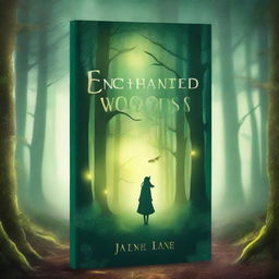 Create a captivating book cover featuring an enchanted forest with glowing trees and mystical creatures