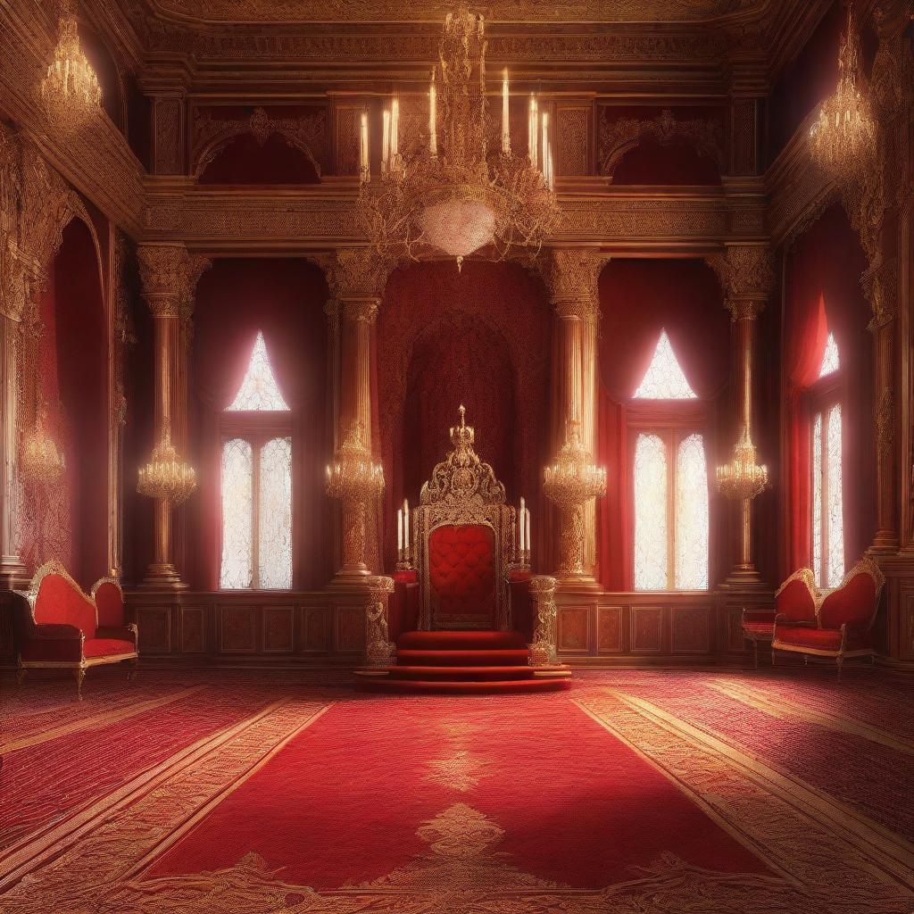 A majestic royal throne room in a detailed digital painting