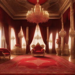 A majestic royal throne room in a detailed digital painting