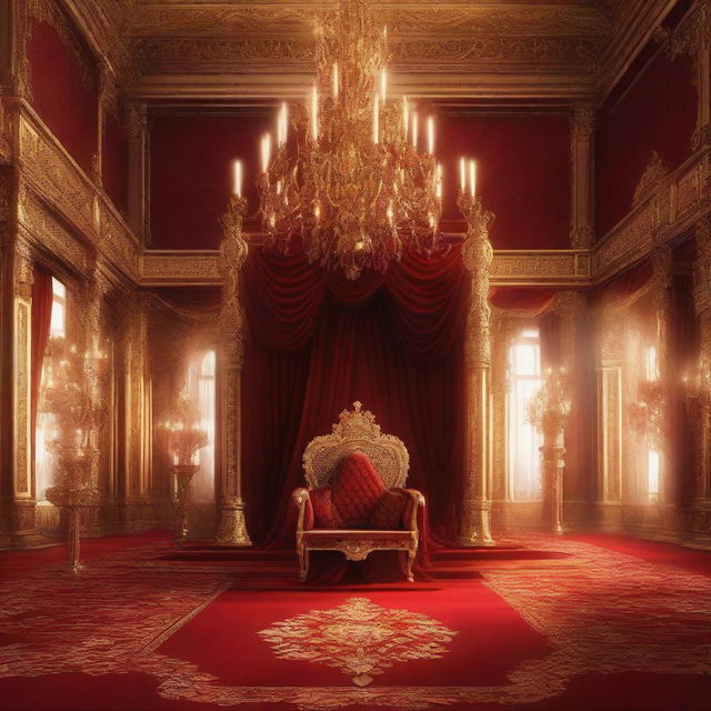 A majestic royal throne room in a detailed digital painting