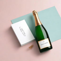 Create a minimalistic book cover featuring a serene pool with a bottle of champagne placed beside it