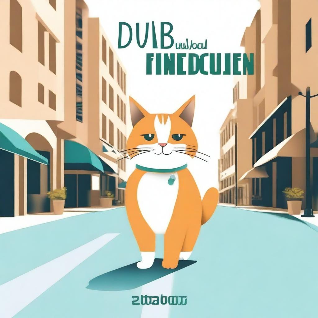Create an image of a cat walking with the text 'Dubai Producciones' appearing on the slide