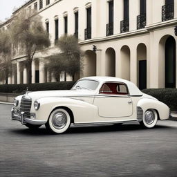 A modernized version of a 1950s Mercedes car, blending classic design elements with contemporary features