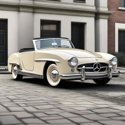 A modernized version of a 1950s Mercedes car, blending classic design elements with contemporary features