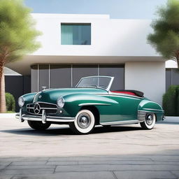 A modernized version of a 1950s Mercedes car, blending classic design elements with contemporary features