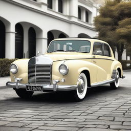 A modernized version of a 1950s Mercedes car, blending classic design elements with contemporary features