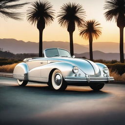 A modern vintage car with sleek lines and a retro design